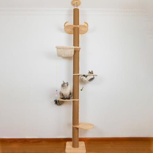 Floor Ceiling Cat Tree Height (50-120In) Adjustable Cat Tower 5 Levels Sisal Scratching Post Tall Cat Tree Sturdy Cat Activity Tree Indoor Outdoor Cat Scratching Post