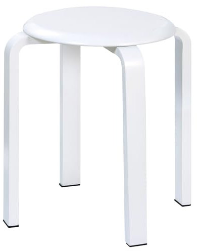 Yawinhe Taburete Redondo de Madera, Apilables Sillas, Estructura Sólida y Firme, FÁcil Montaje, para Cocina, Dormitorio, Pasillo, Blanco, 1-Pack