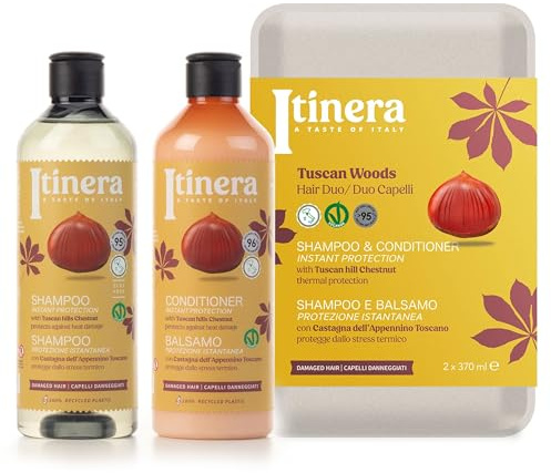 ITINERA Geschenk-Set: Conditioner + Shampoo für geschädigtes Haar mit Kastanie der toskanischen Hügel, 2 x 370 ml