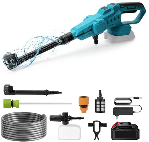 Akku Hochdruckreiniger,100 BAR für Makita 18V Akku Tragbarer Hochdruckreiniger,Bürstenloser Motor,380L/H(6.3L/min),mit 15000mA Batterien,für Auto, Haus, Rasen, Garten, Zaun (Mit 1 Batterie)