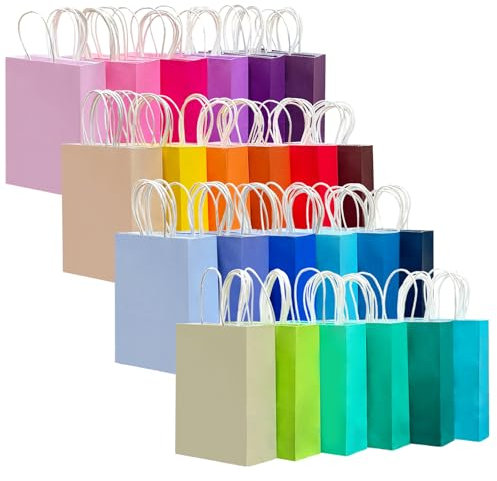Gcardist 48PCS Medium Gift Bag 20x12x27CM mit Griffen Bulk Gift Bags 24 Verschiedene Senior Color Bags Multiple Uses (8x5x11Inch, mittlere Größe)