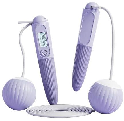 Corde à sauter sans fil avec compteur, corde de fitness avec écran LCD, cordes à sauter réglables de 17,8 cm pour adultes, cordes lestées, entraînements en intérieur, bleu, violet, noir