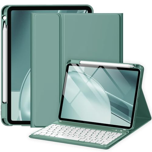 drivego Case with Keyboard for iPad Air 11 Inch (M3 2025/M2 2024), Detachable Keyboard Case for iPad Air 4th 5th generation 10.9 Inch Wireless Pencil Charging, Anti-fall Keycaps, UK Layout, PineGreen