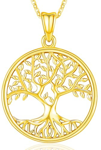 Collier Arbre de Vie Or pour Femme, Pendentif Arbre de Vie en Argent 925 Bijoux Cadeau Femme Cadeaux Maman Fetes des Meres Grand Mere