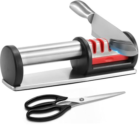 Professional Kitchen Knife and Scissors Sharpener, 4-in-1 Manual Sharpening Tool, Multi functional knife sharpener,Suitable for repairing and polishing steel knives and Scissors