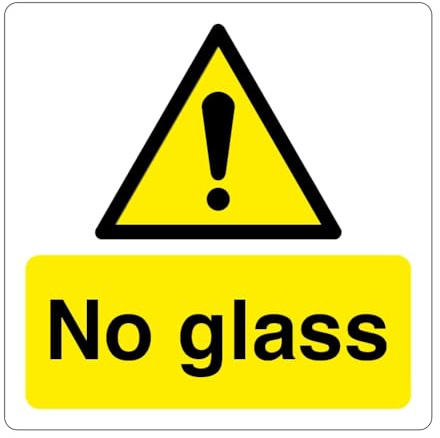 No Glass Warning Safety Sign, 100mm x 100mm, Self-Adhesive Vinyl Label Sticker (2)