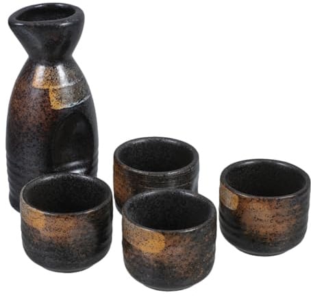 Housoutil Juego de Sake Japonés de Cerámica Tetera para Vino de Arroz 1 Pieza y 4 Copas Delicadas Set para Servir Sake Casa Restaurante y Eventos Obsequios Diseño Resistente y Fácil de