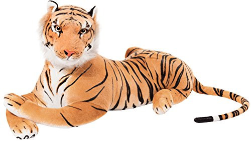 BRUBAKER XXL Tiger Kuscheltier Braun 110 cm - liegend Stofftier Plüschtier