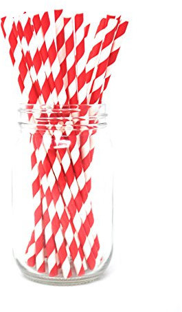 Premium Paper Straws [Pack of 25 Drinking Straws] by Picture Perfect Party (Red Stripes),20cm