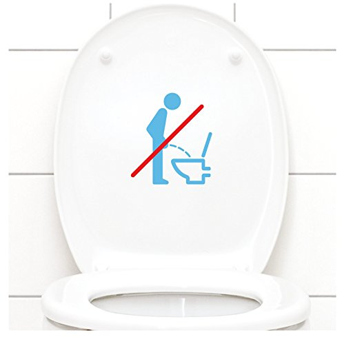 Grandora WC Deckel Sticker - Bitte im Sitzen pinkeln Schild I hellblau 11 x 12 cm I Piktogramm WC Bad Badezimmer Toilette Klodeckel Aufkleber W733