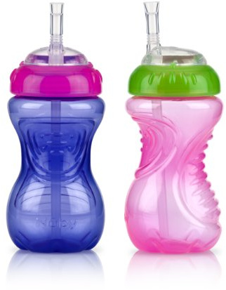 Nuby No-Spill Cup with Flex Straw, 10 Ounce, Pink and Purple