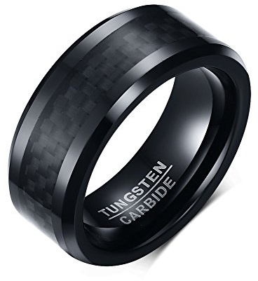 VNOX Herren Hartmetall Black Carbon Fiber Einsätze Wedding Band Ring 8mm Breite