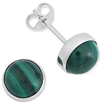 Ohrstecker 925 Silber Malachit grüner gestreifter Stein Edelstein Ohrringe echt Silber Damen Sterling Silber Stecker Geschenk(MOS-042-10)