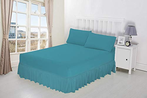 NIYS Luxury Bedding, Spannbetttuch, 100% ägyptische Baumwolle, mit Volant-Rüschen, in 14 Farben erhältlich, baumwolle, blaugrün, King Size