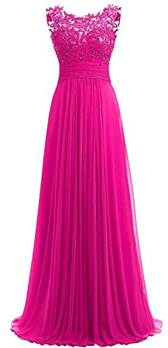 Beyonddress - Abito da sera da donna, in chiffon, con ricamo, con perline, lungo ed elegante, da sera Fucsia 44