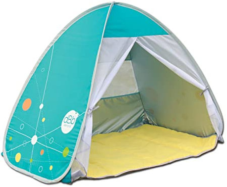 dBb Remond Grande Tente anti-UV Bébé, Haute Protection Solaire UPF 50+, Tente de Plage Pop up, Tapis de sol & Moustiquaire, Ouverte H90 x L120 x P70 cm, Jaune & turquoise