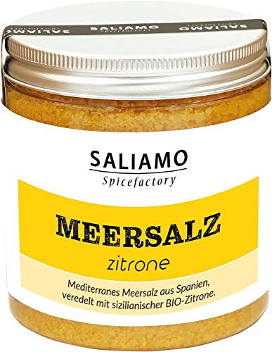 250g BIO Zitronen Salz, Meersalz mit Zitronengeschmack, Salz für Fisch Zitronensalz, Zitrus Salz, Meersalz Zitronenöl Kurkuma | Saliamo