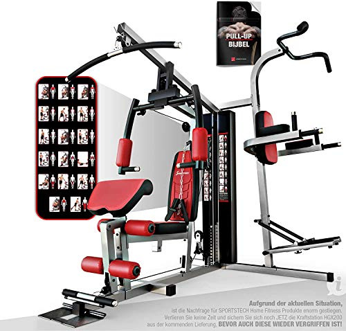Kraftstation HGX150/HGX200, bis zu 70kg, Deutsche Qualitätsmarke, Bodybuilding Sportstech Multifunktions-Homegym mit Stepper und Powertower oder Beinpresse, Fitnessstation für Zuhause