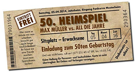 Einladung Einladungskarte Geburtstag (50 Stück) Heimspiel Ticket