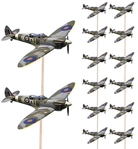 AK Giftshop Spitfire Aircraft Army Military Food & Cupcake Picks Toppers Party Decorations VE DAY 80th - Events - pack of 14)