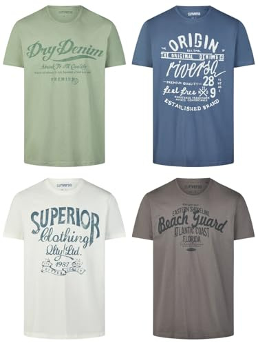 riverso Tshirt Herren Baumwolle Regular Fit RIVLeon 4er Set Pack Rundhals Kurzarm Sommer Tee Shirt Print, Größe:4XL, Farbe:Farbmix 2