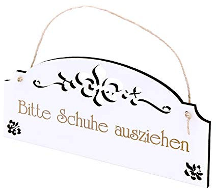 Schild Bitte Schuhe ausziehen - Vintage Türschild mit Ornamenten 22 x 11 cm