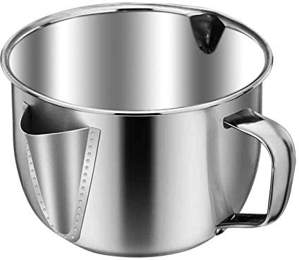 CALIDAKA Stainless Steel Oil Separator Bowl, 4 Cup Fat Separator, Gravy Boat, Multifunctional, Easy Grip Handle, Dishwasher Safe