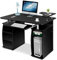 DREAMADE Bureau Informatique en MDF avec 2 Tiroirs et Compartiments pour Rangement, Table d'Ordinateur avec Tablette Imprimante et Tablette à Clavier Coulissante, 120X55X85CM (Noir)