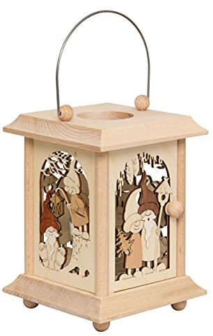Drechslerei Kuhnert Tischlaterne/Teelichthalter - Motiv: Wichtel aus Edelholz - Maße: 11,5 x 11,5 x 17cm - Made in Germany