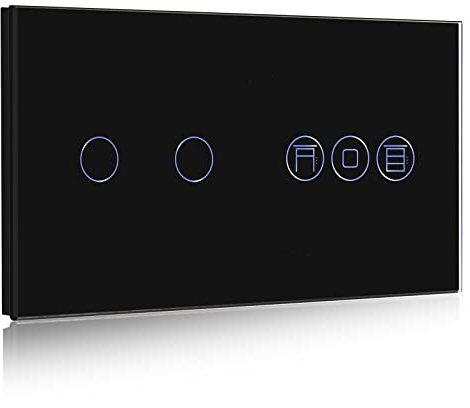 BSEED Intelligent Interrupteur avec Alexa Interrupteur Volet Roulant Connecté,2 Gang 1 Voie Interrupteur Connecté WiFi Noir,Compatible avec Alexa et Google Home,Contrôle Vocal et Fonction de Temps