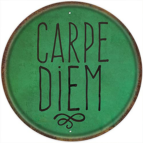 Carpe Diem Rundes Blechschild im Vintage-Stil, inspirierendes Zitat, Metallschild, positive motivierende Zitate, Schild, Küche, Büro, Lounge, Dekoration, Handwerk, Raumdekoration, Wohnungsdekoration,