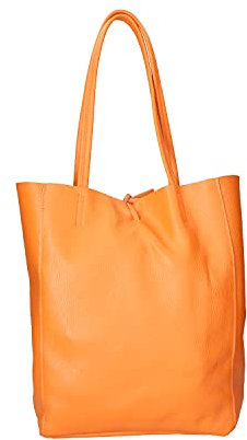 Chicca Borse Borsa a Mano Shopper da donna in pelle made in Italy - 40x36x11 cm - Colore Arancione