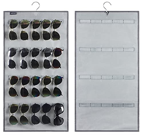 ANZORG Over the Door Hanging Sunglasses Organizer Storage Sunglass Rack Holder Eyewear Display Case with 16 Clear Pockets