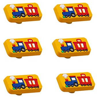 CcHhyyt Cartoon Form Weiche Gummi Knöpfe für Kinder Mädchen Jungen Schrankgriff Schubladen Knöpfe für Kinderzimmer Schränke 6 Stück (Zug)