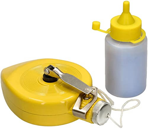 KOTARBAU® Kit de cordeau à percussion de 30 m avec craie bleue, crochet en acier inoxydable, cordon de maçon dans un boîtier en aluminium, niveau à bulle