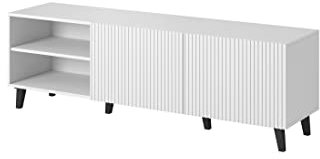 BIM Furniture TV-Schrank PAFOS 150 cm mit gefräster Front Hochwertiges MDF Lowboard Schrank TV Tisch Sideboard Kommode Hi-Fi Tisch Fernsehtisch Skandinavische Beine (Weiß)