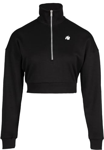 Gorilla Wear - Ocala Cropped Half-Zip Sweatshirt - Schwarz - Bodybuilding Sport Alltag Freizeit mit Logo Aufdruck leicht und bequem für optimale Bewegung aus Polyester Baumwolle, XS