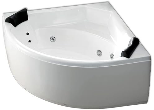 XXL Whirlpool Badewanne Paris MADE IN GERMANY mit 8 Massage Düsen LED Beleuchtung Licht 155 x 155 cm Luxus Eckwanne Spa runde Eckbadewanne innen günstig (Ohne Armaturen)