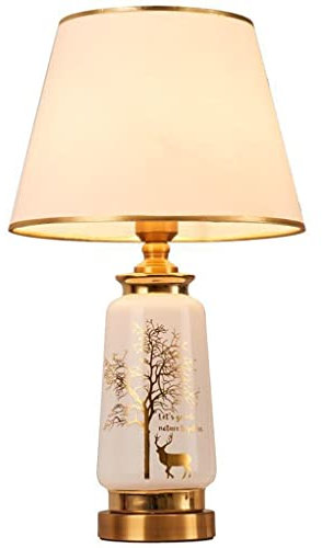 SXYSXYSXY Schlafzimmer Nachttischlampe Keramik Tischlampe Amerikanischen Hirsch Tischleuchte Modern Stoffschirm Schreibtischlampe für Wohnzimmer Hotel Café Dekorative E27 Max 40W D30*H53CM,A