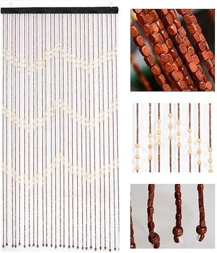 Sizi Beaded Bamboo Wooden Door Curtain Summer Blind Fly Screen 90cm x 180cm Beautiful Hanging & Caravan Room Window Decorations Dividers for, Doorways, Brown, (W-18080)