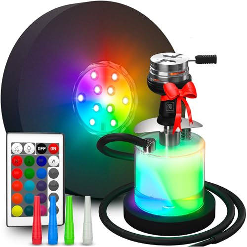 M. ROSENFELD Shisha LED Untersetzer - Anti-Rutsch und Wasserdicht Leuchtende Untersetzer mit Farbwechsel und Soft Pad für jede Shisha geeignet - Große Shisha LED Untersetzer ∅ 18cm Fernbedienung inkl.