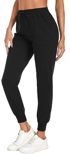 Irdcomps Pantalon de Jogging Femme Coton Pantalon de Sport Bas de Survêtement Pants Décontracté Couleur Unie avec Poches Pantalon de Yoga Pantalon de Loisirs pour Running Fitness Gym Training Noir L