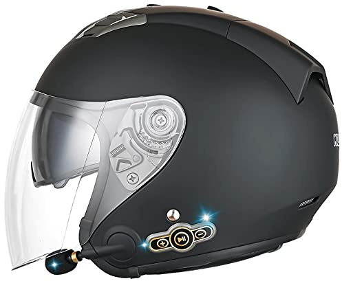 ZLYJ Bluetooth Open Face Motorcycle Helmet Jet Scooter Helmet Motocross Helmets with Visor ECE Approved Motorbike Helmets with Built-in Microphone B,Large