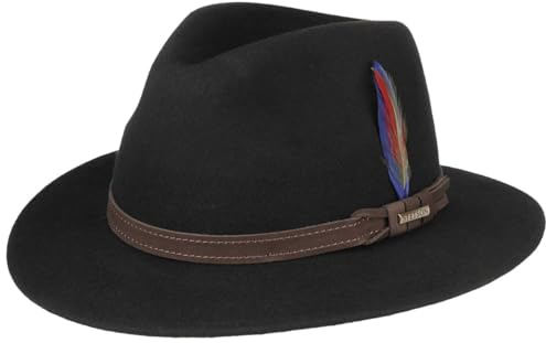 Stetson Roverton Traveller Wollhut Einfarbiger Vielseitiger Filzhut Made in EU Damen Herren Ganzjährig schwarz M (56-57 cm)