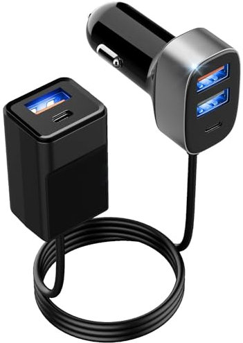 ZOETEC 5 Ports Type c & USB Car Charger 5 in 1 Multi Ports USB C Fast Car Adapter Support Backseat Charging Compatible with iPhone/iPad/Samsung Galaxy/Android