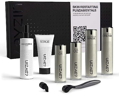 LAYZIN Skin Restarting Fundamentals Box für Zuhause – Enthält Seren & Pflege für Gesicht, Hals, Dekolleté und Hände – 9 Produkte für Hautverbesserung & Anti-Aging – Unisex Skincare