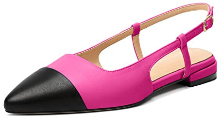 Mettesally Women Ballet Flats Shoes Cap Toe Low Heel Pumps Comfortable Slip on Shoes Casual Dress Shoes Slip on Flats Shoes Hot Pink UK6