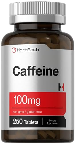 Horbäach Caffeine Pills 100mg | 250 Tablets | Vegetarian Formula | Non-GMO, Gluten Free Supplement