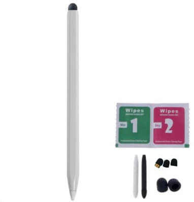Penna Stilo Universale 2 in1 Penna Touch Screen per Tablet Samsung Tab Lg Htc Tomtom Pencil Capacitiva Penna per Disegno Tablet (Bianco)