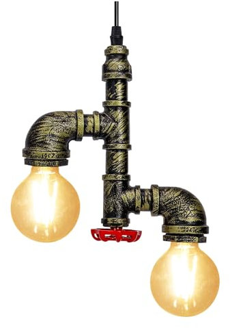 KAWELL Retro Industrielle Pendelleuchte Wasserrohr Konleuchter Vintage Hängelampe Art Deco Eisen E27 Base 60W Max für Loft Cafe Bar Restaurant Küche